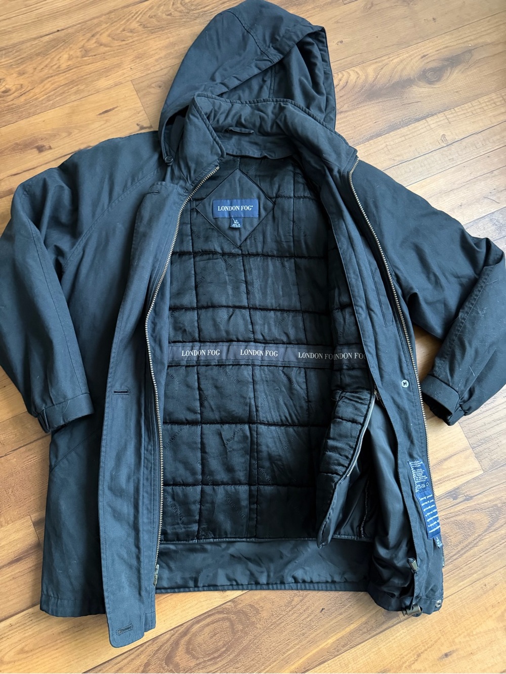 London Fog Men’s Hooded Quilted Raincoat - Black